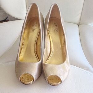 Guess Women's Elegant Gold Peep Toe Heels